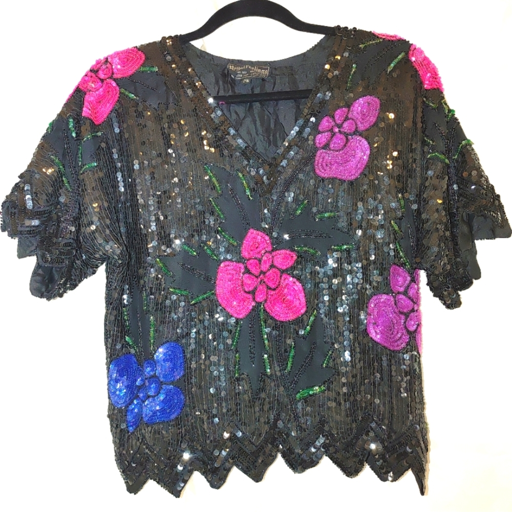 Royal Feelings 100% Silk Sequin Blouse/Top Size SP